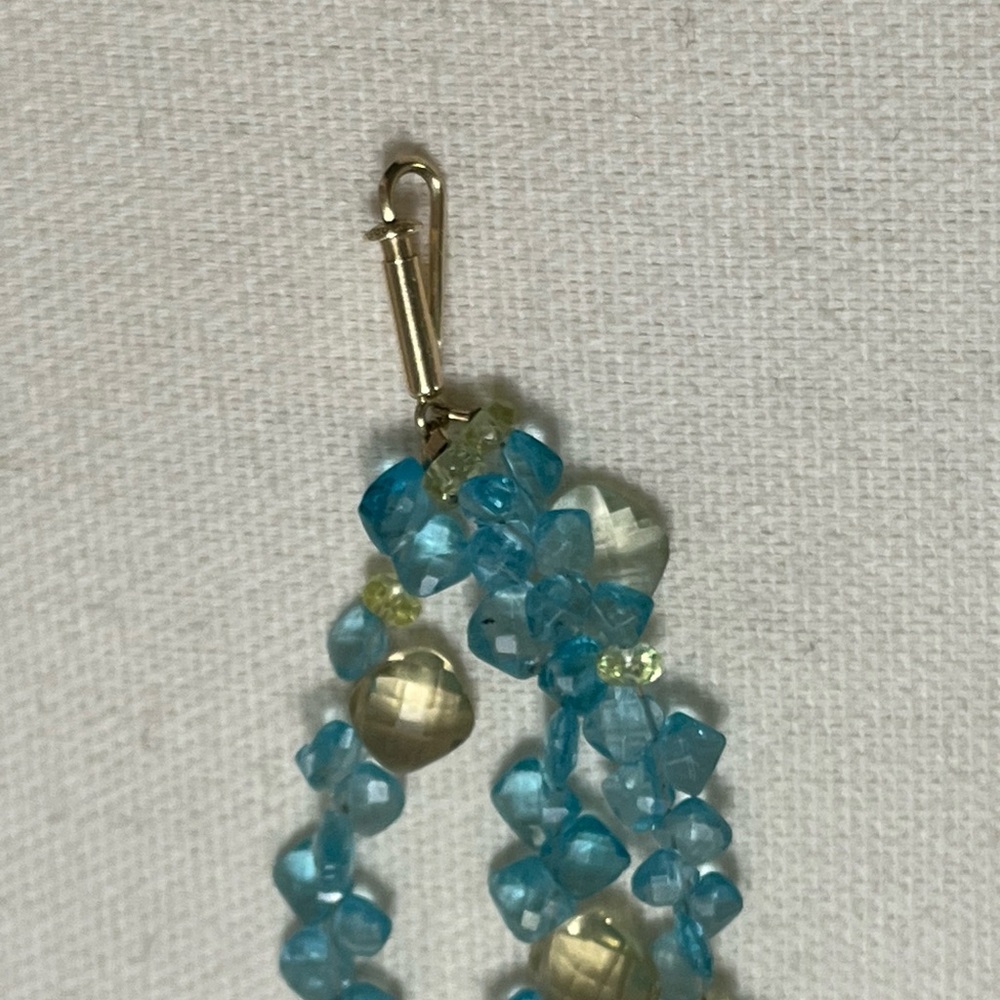 3 strand blue topaz & lemon citrine gemstone bracelet 14k gold clasp - Picture 12 of 13